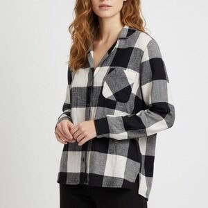 Old Navy Womens Pajama Shirt Size M Buffalo Plaid Long Sleeve Button Up